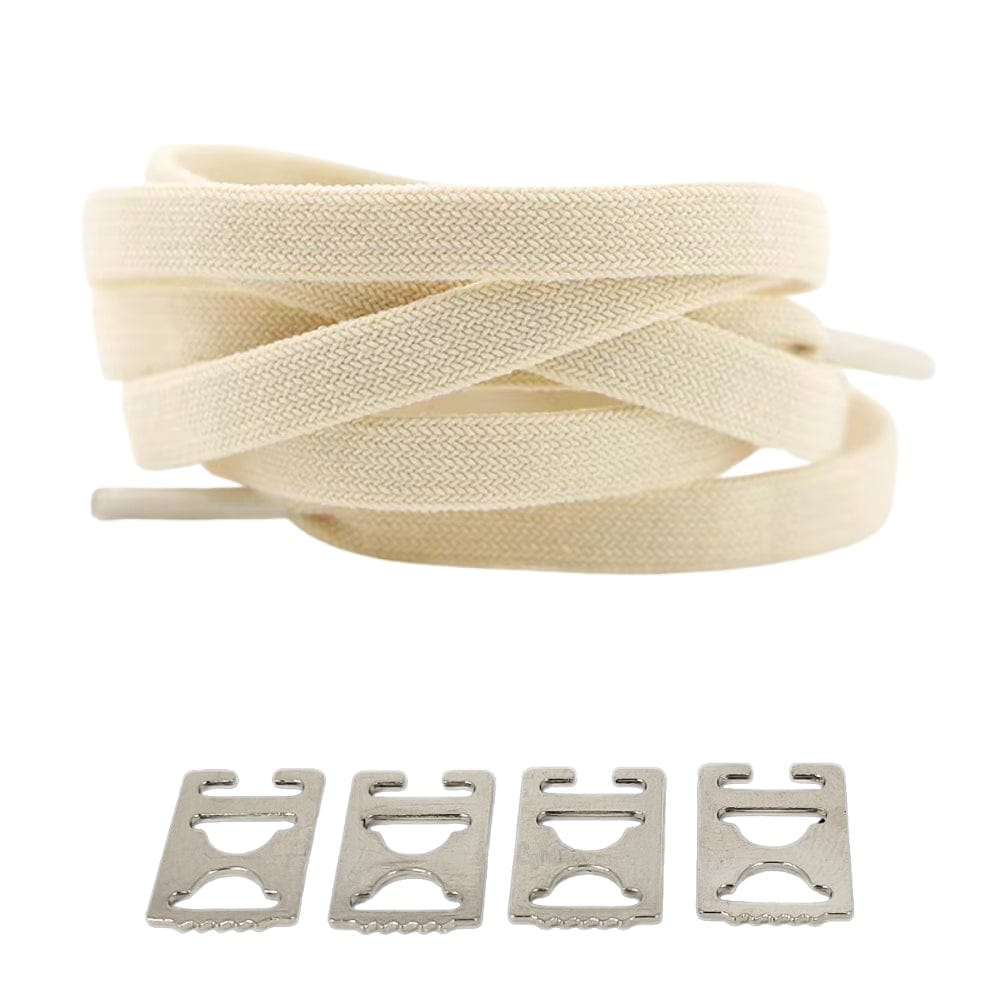 Productafbeelding van vintage elastische veters van 8 mm met clipjes in de kleur beige