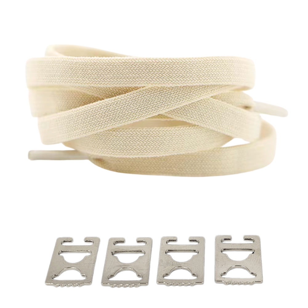 Productafbeelding van vintage elastische veters van 8 mm met clipjes in de kleur beige