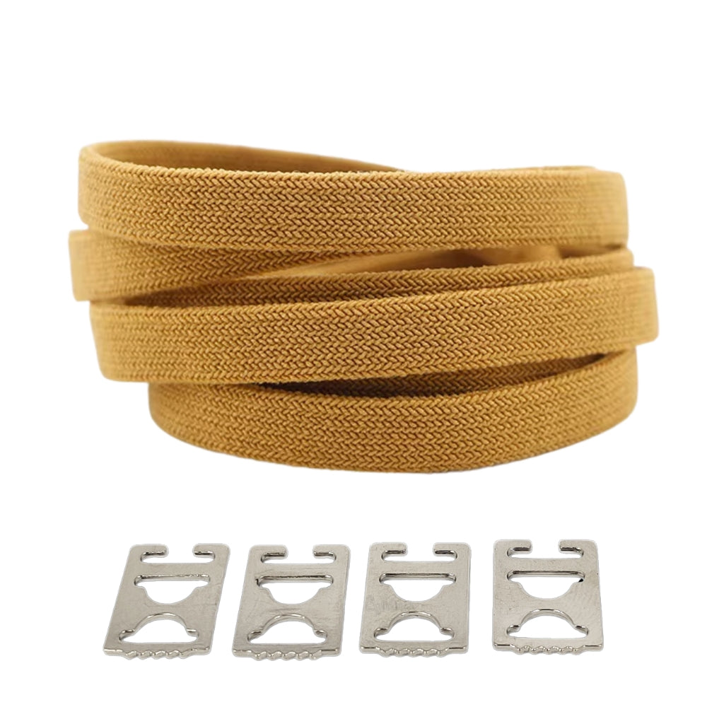 Productafbeelding van vintage elastische veters van 8 mm met clipjes in de kleur cognac