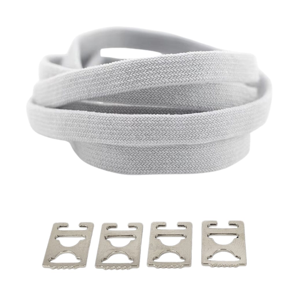 Productafbeelding van vintage elastische veters van 8 mm met clipjes in de kleur grijs