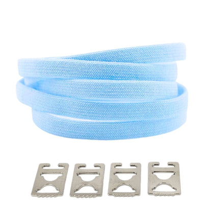 Productafbeelding van vintage elastische veters van 8 mm met clipjes in de kleur lichtblauw