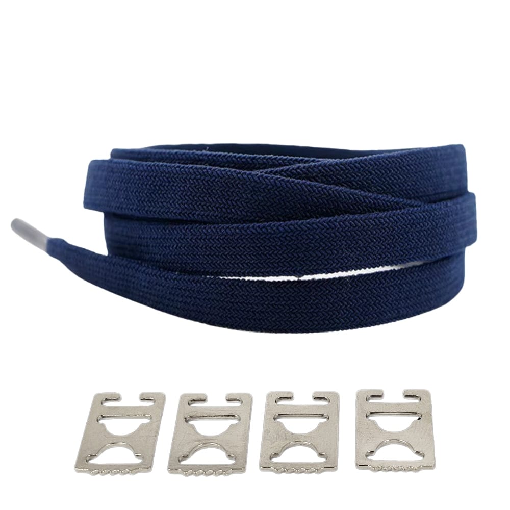 Productafbeelding van vintage elastische veters van 8 mm met clipjes in de kleur marineblauw