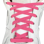 Elastische veters zonder strikken vintage 8mm onzichtbare clipjes fuchsia met stretch uitgerekt