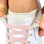 Elastische veters zonder strikken vintage 8mm onzichtbare clipjes roze detailfoto van hoe de sluiting werkt