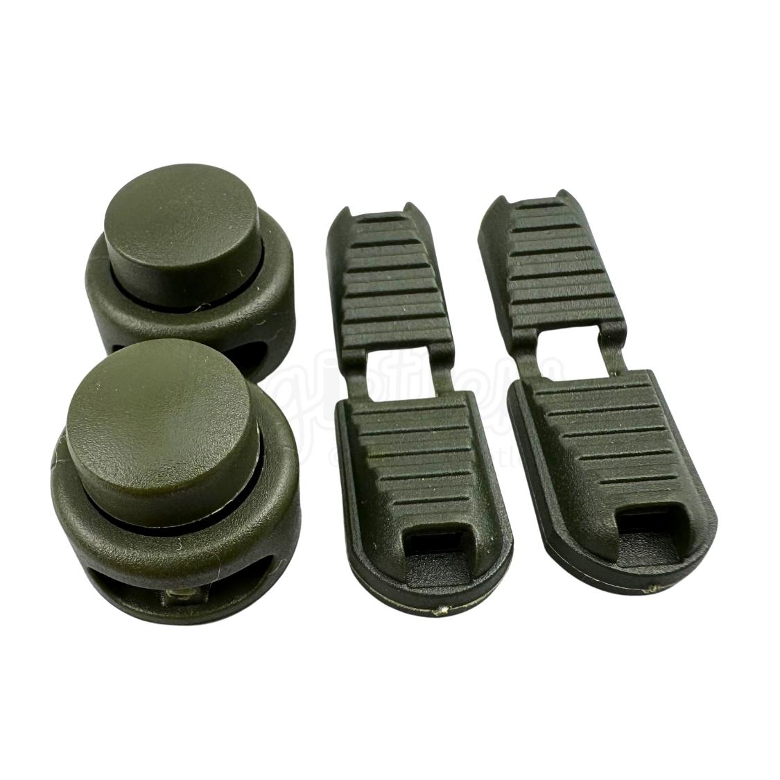 Elastische veters lock sluiting mosgroen geschikt voor elastische veters van 3 tot 5 mm breed