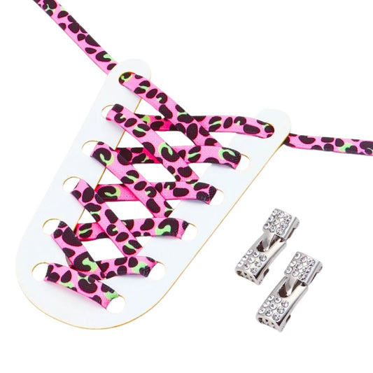 Roze luipaardprint elastische veters zonder strikken met rhinestone haaksluiting voor een trendy stijl