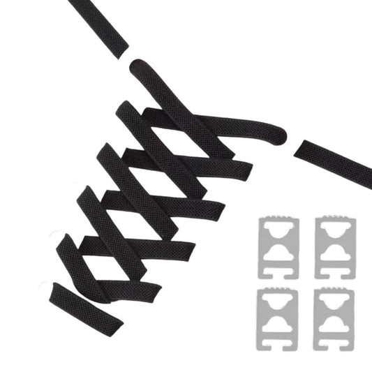 Elastische veters (9 mm) met onzichtbare clip en anti-slip structuur in de kleur zwart, voor extra comfort en stabiliteit.