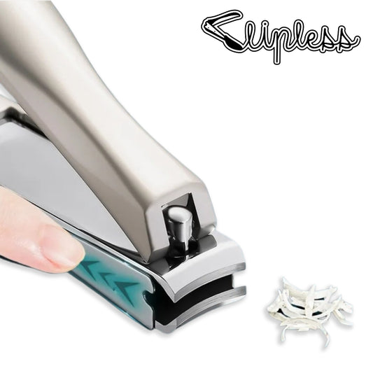 Nagelknipper van Clipless® met schuifluikje voor opvang van nagels, close-up van werking.