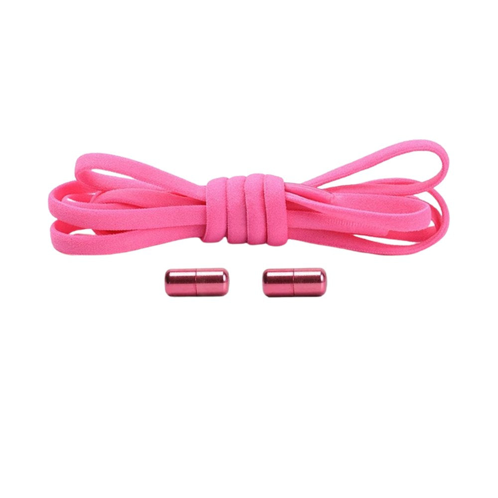 Dark pink compact elastic no-tie shoelaces with a capsule lock.