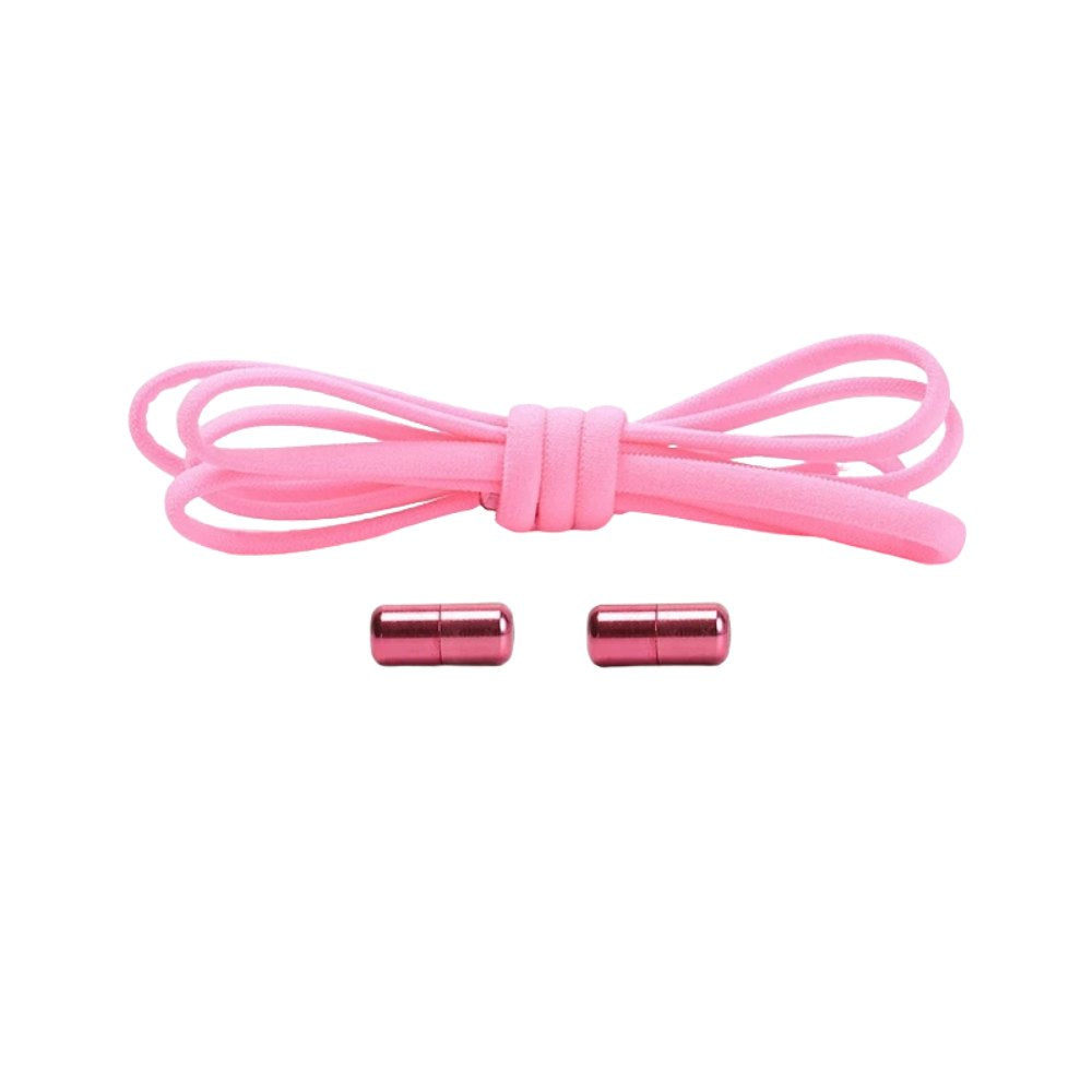 Sakura pink compact elastic no-tie shoelaces with a capsule lock.