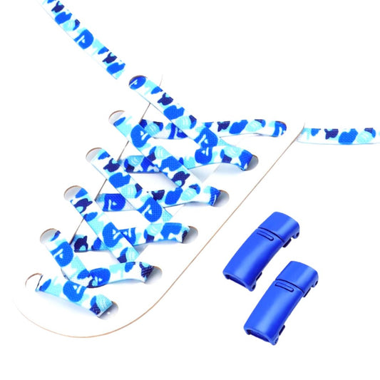 Effen blauwe elastische veters zonder strikken met bijpassende blauwe magneetsluiting voor een frisse, schone look