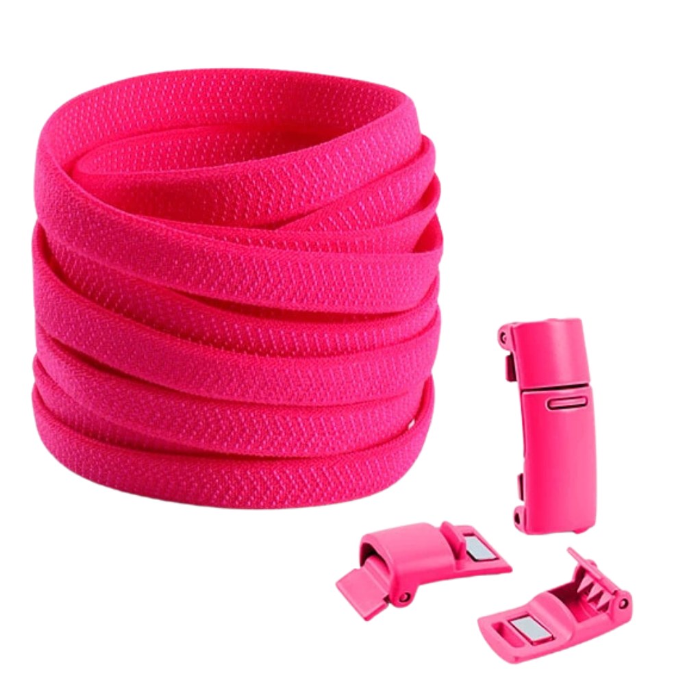 Rose red elastic no-tie shoelaces with magnetic lock, a vibrant twist on a classic color.