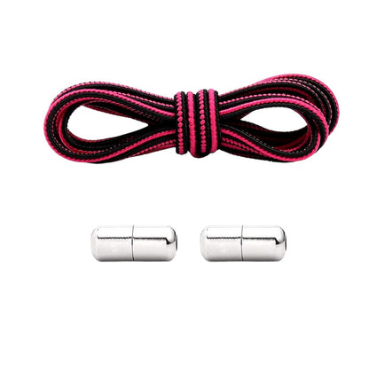 Black and rose red Extra Strong elastic no-tie shoelaces with capsule lock.