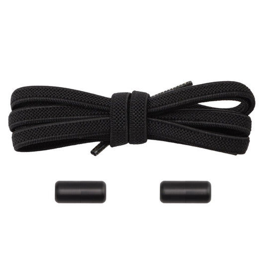 Elastische veters zwart plat 6mm met draaicapsule sluiting voor casual en sportschoenen