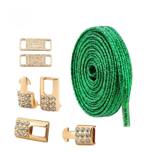 Bling elastische veters groen plat met gouden sluiting