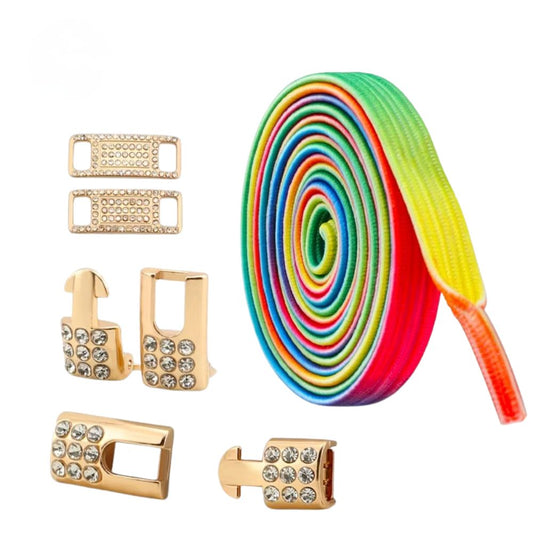 Bling elastische veters groen regenboog plat met gouden sluiting