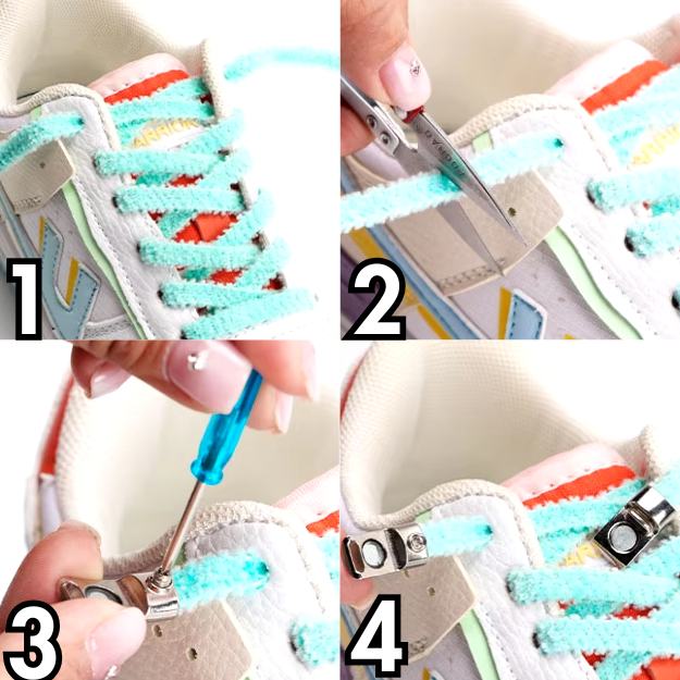 hoe doe ik elastische veters met magnetische sluiting met schroef in schoenen handleiding