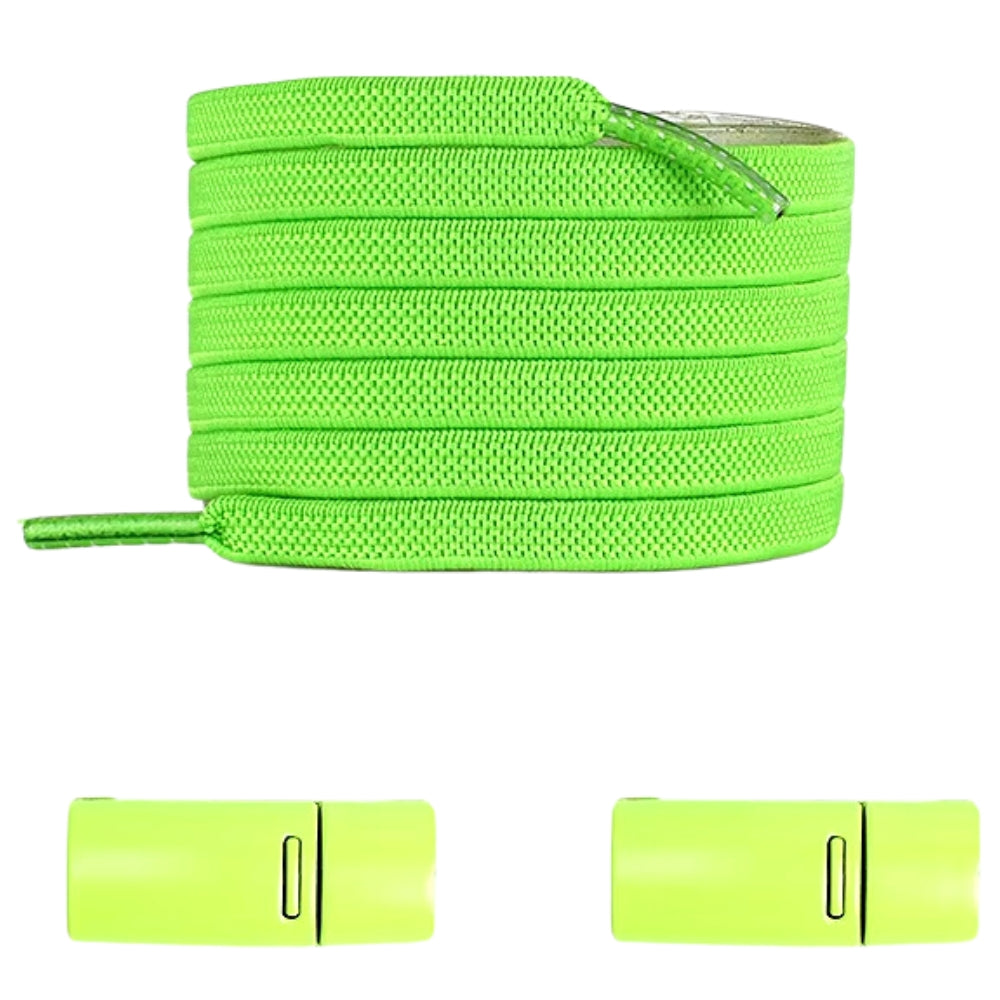 Apple green natural-look no-tie shoelaces with magnetic lock, a fresh and fun option for casual shoes.