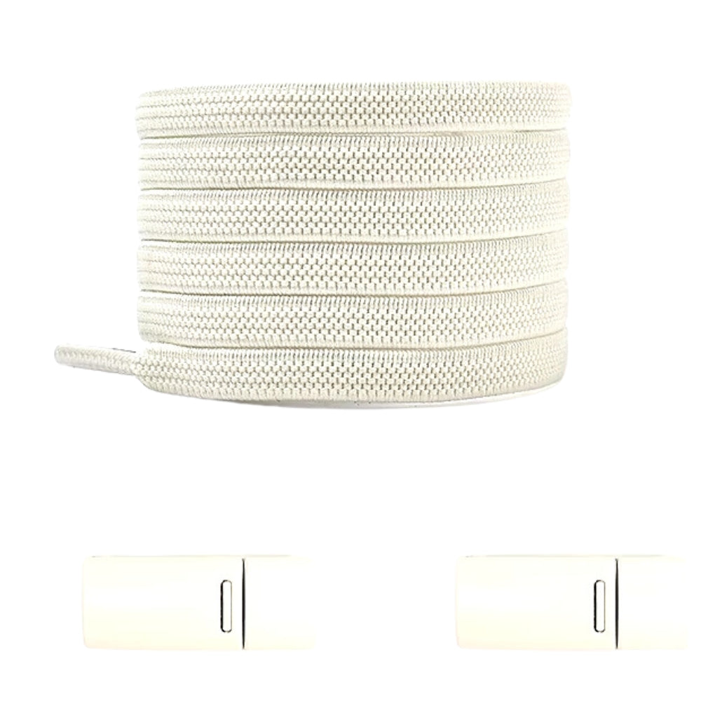 Beige natural-look no-tie shoelaces with magnetic lock, subtle and elegant for every occasion.