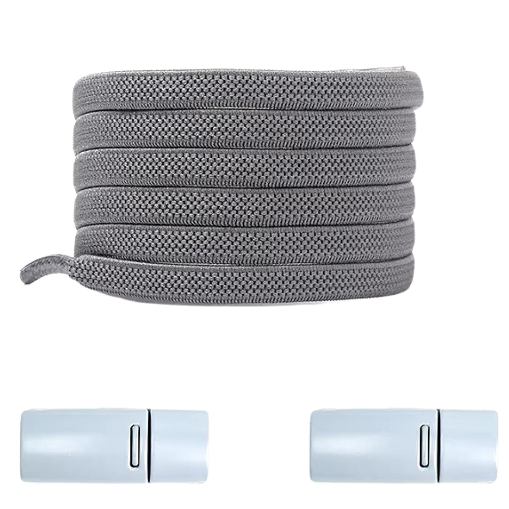 Gray natural-look no-tie shoelaces with magnetic lock, neutral and versatile for any shoe.