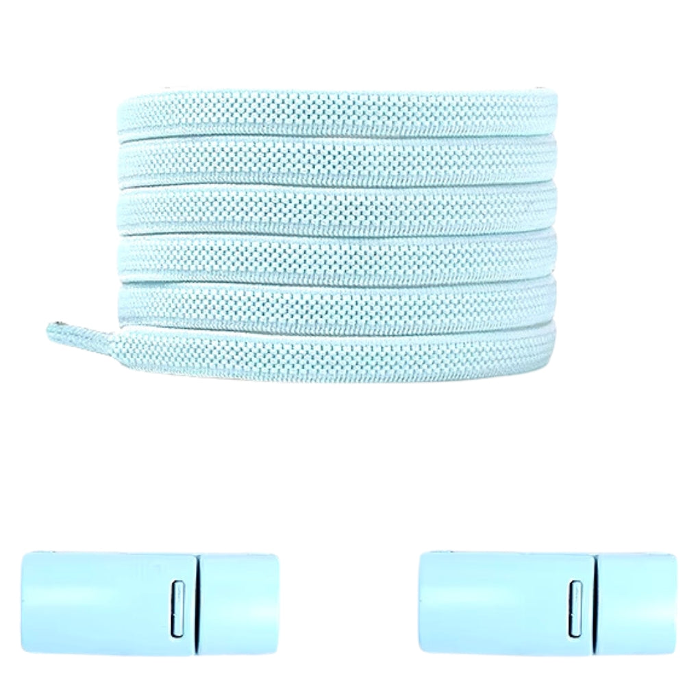 Light blue natural-look no-tie shoelaces with magnetic lock, soft and subtle for a unique look.