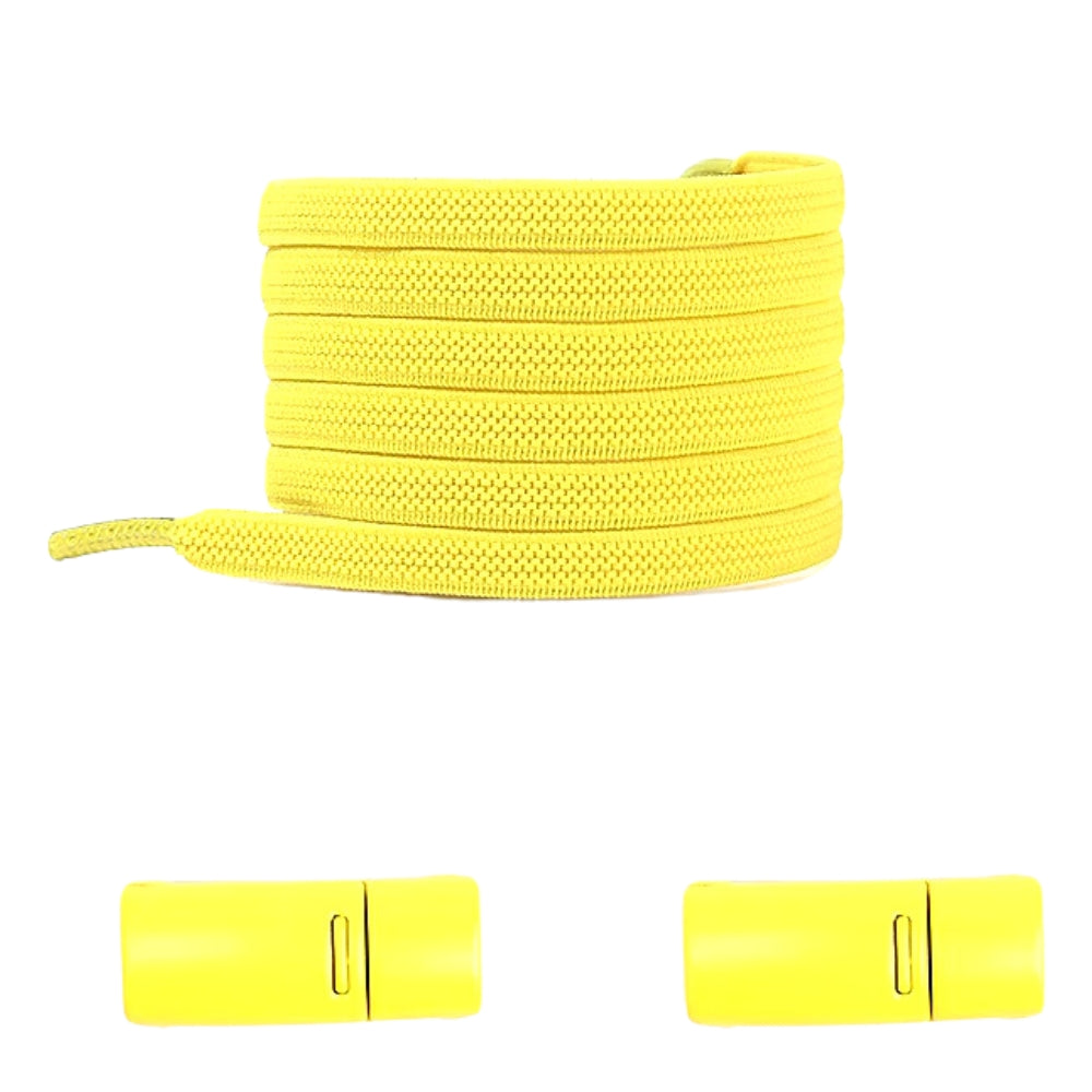 Yellow natural-look no-tie shoelaces with magnetic lock, bright and cheerful for any shoe type.