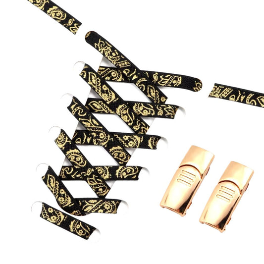 Paisley elastische veters zwart goud met magneetsluiting voor nette schoenen en sneakers