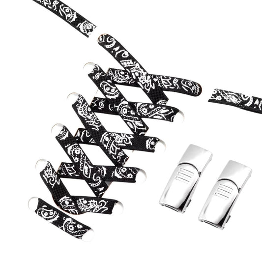 Paisley elastische veters zwart zilver met magneetsluiting voor nette en casual schoenen