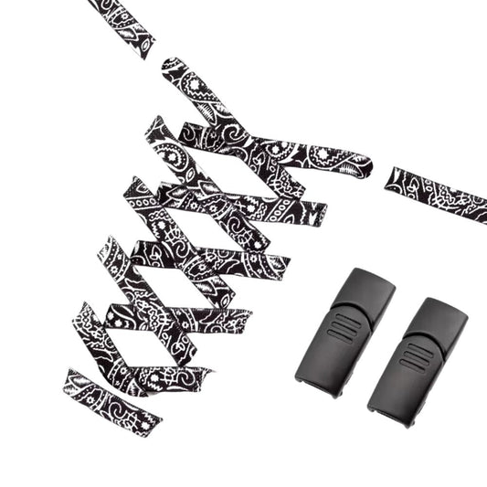 Paisley elastische veters zwart wit met magneetsluiting voor dagelijks gebruik en sneakers