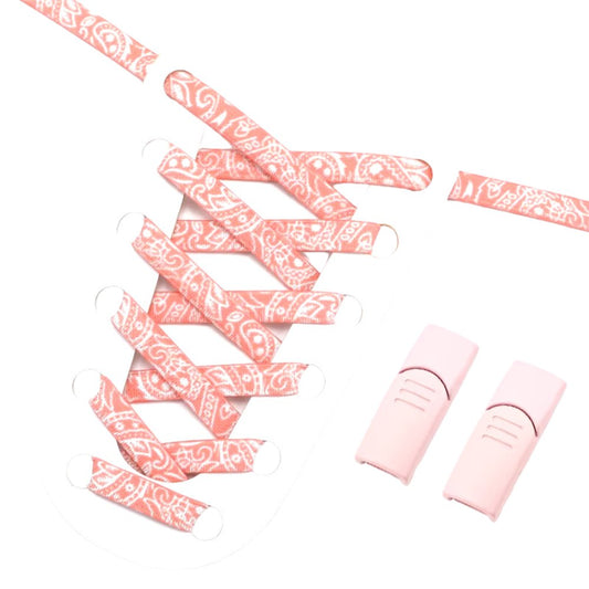 Paisley elastische veters roze wit met magneetsluiting voor sneakers en casual gebruik