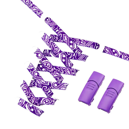 Paisley elastische veters paars wit met magneetsluiting voor sportieve en casual schoenen