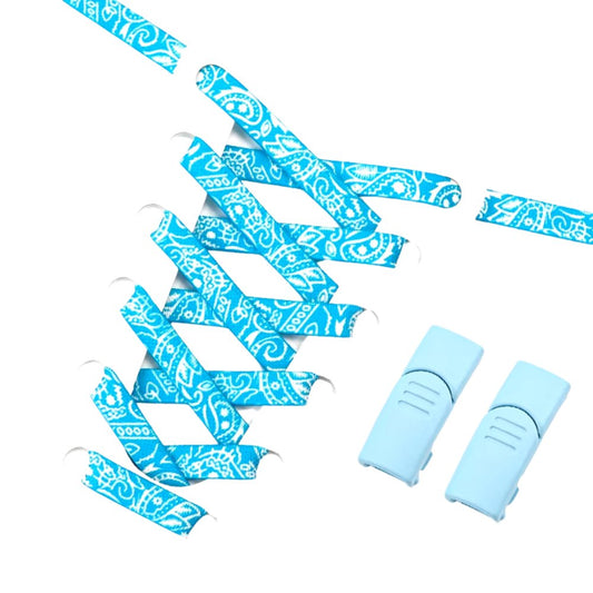 Paisley elastische veters hemelsblauw wit met magneetsluiting voor sneakers en kinderschoenen