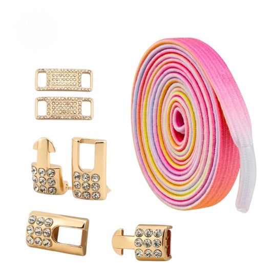 Bling elastische veters roze regenboog plat met gouden sluiting