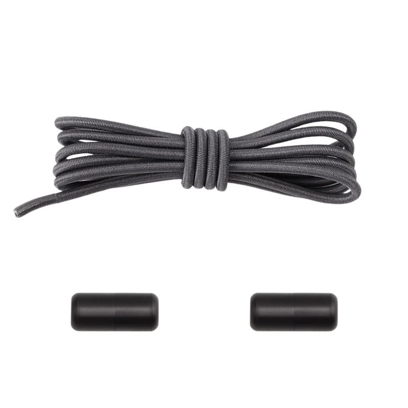 3 mm ronde elastische veters met draaicapsule sluitsysteem in antracietgrijs, geschikt voor comfortabele sportschoenen