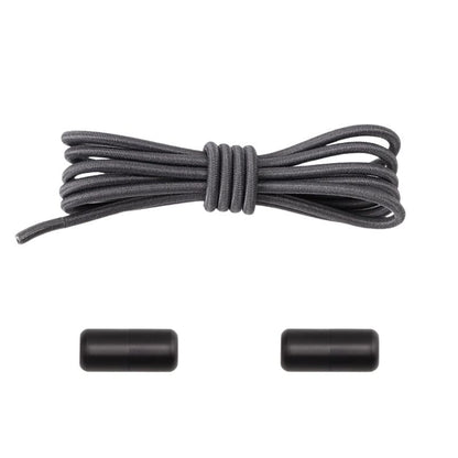 3 mm ronde elastische veters met draaicapsule sluitsysteem in antracietgrijs, geschikt voor comfortabele sportschoenen