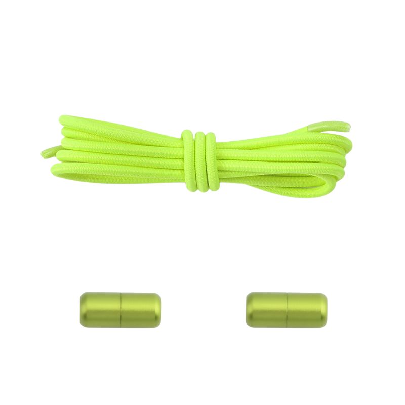 3 mm ronde elastische veters met draaicapsule sluitsysteem in fluorescerend groen, voor veilige nachtwandelingen