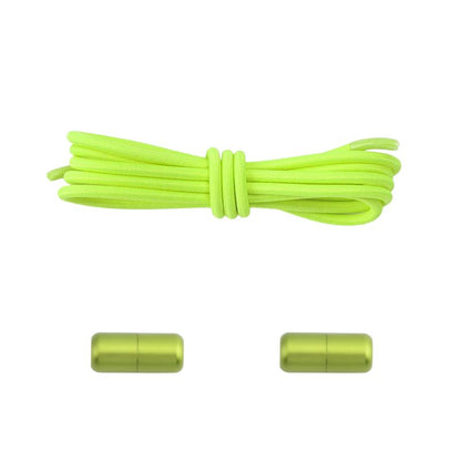 3 mm ronde elastische veters met draaicapsule sluitsysteem in fluorescerend groen, voor veilige nachtwandelingen
