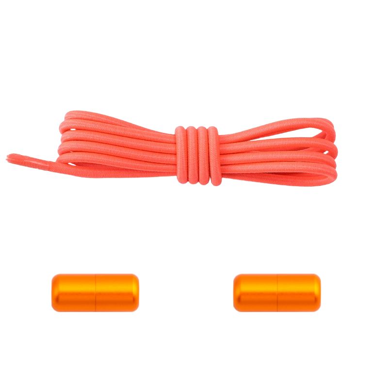 3 mm ronde elastische veters met draaicapsule sluitsysteem in fluorescerend rood, opvallend op de atletiekbaan