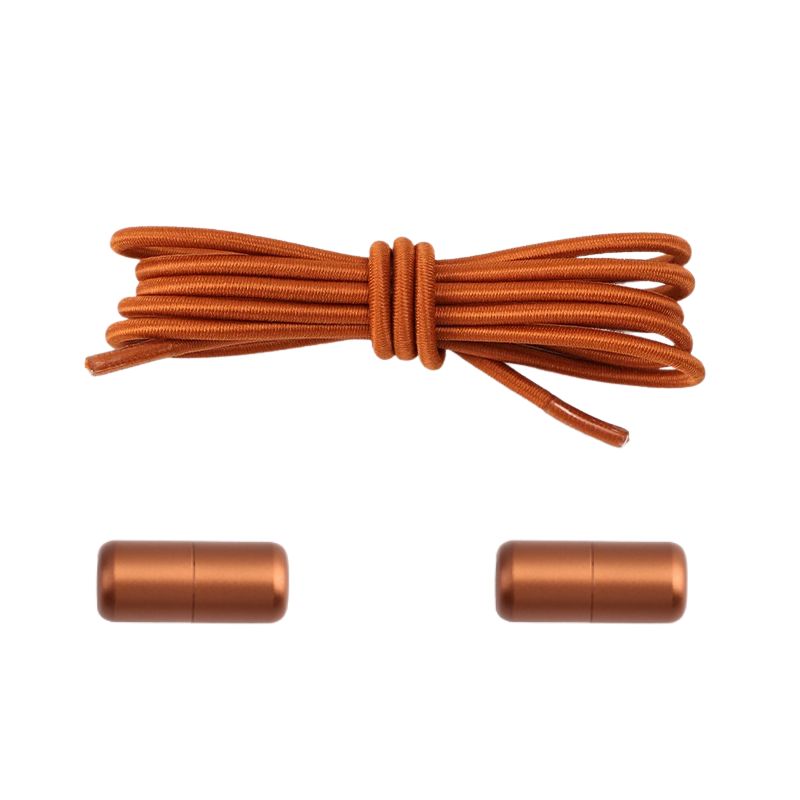 3 mm ronde elastische veters met draaicapsule sluitsysteem in koffiekleur, stoer en functioneel