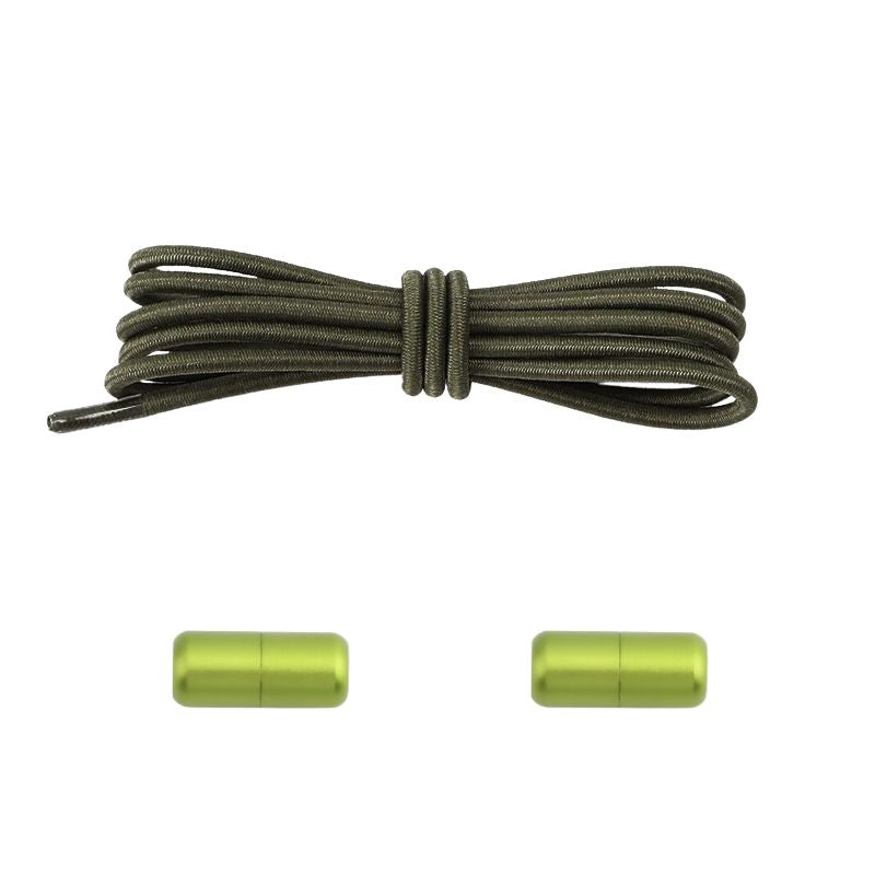 3 mm ronde elastische veters met draaicapsule sluitsysteem in mosgroen, robuust voor outdoorsports