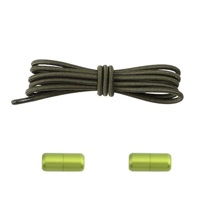 3 mm ronde elastische veters met draaicapsule sluitsysteem in mosgroen, robuust voor outdoorsports