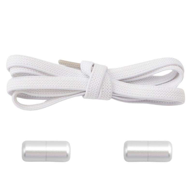 Elastische veters plat 6 mm met snelsluiting sluitsysteem capsule in wit