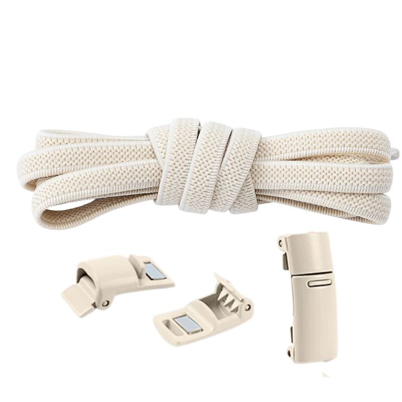 Elastische veters plat 6 mm met magnetische sluiting in beige