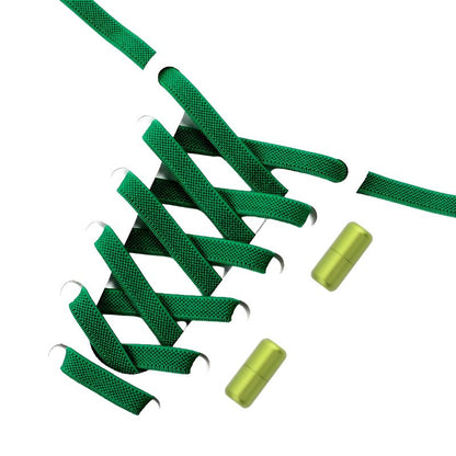 Platte 9 mm elastische veters in donkergroen met draaicapsule sluitsysteem, ideaal voor stabiliteit bij ouderen