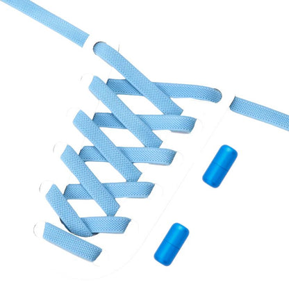 Platte 9 mm elastische veters in hemelsblauw met draaicapsule sluitsysteem, comfortabel voor dagelijkse schoenen