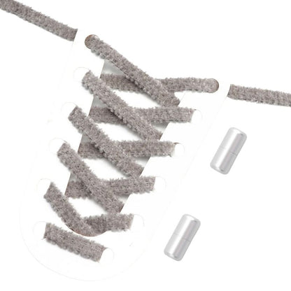 Donkergrijze fluffy platte elastische veters met draaicapsule sluiting voor een stijlvolle en gebruiksvriendelijke look zonder veterstrikken
