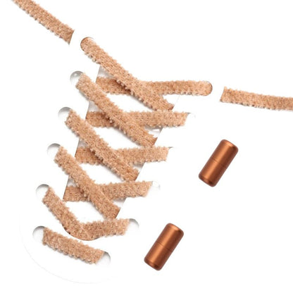 Khaki fluffy platte elastische veters met draaicapsule sluiting voor een neutrale en veelzijdige stijl zonder strikken