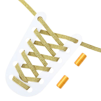 Glitter platte 3 mm elastische veters in goud met draaicapsule sluitsysteem voor een luxe en makkelijke afwerking