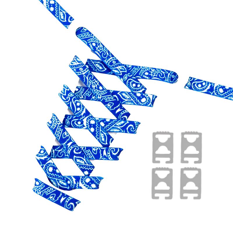 Paisley blauw-wit elastische veters met clipjes voor onzichtbaar strikken