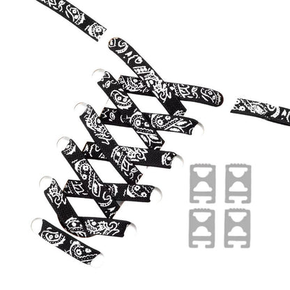 Paisley brons-zwart-zilver elastische veters met clipjes voor onzichtbaar strikken